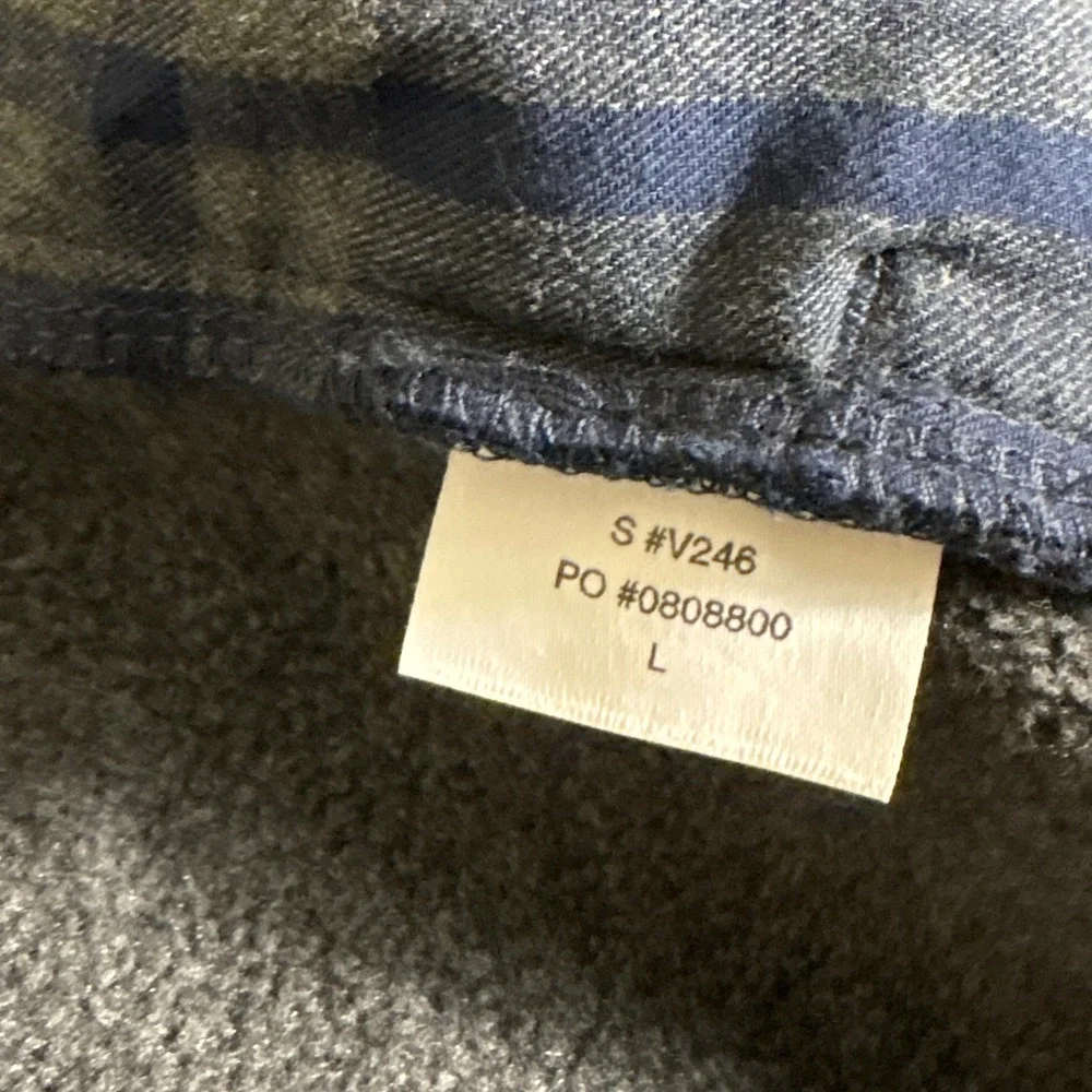 Vuori Mens Plaid Fleece Lined Flannel Shirt Jacket Navy Blue Grey V246 Large